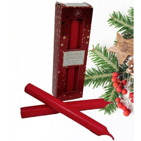 Red Christmas Dinner Candles Pack Of 6 Tapered Candles Unscented 8H Burn Time