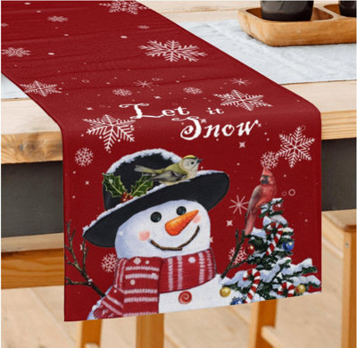 Red Christmas Table Runner Snowman Rustic Christmas Birds Table Runners ...