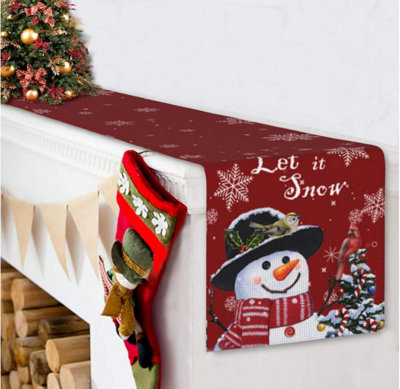 Red Christmas Table Runner Snowman Rustic Christmas Birds Table Runners ...