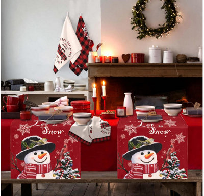 Red Christmas Table Runner Snowman Rustic Christmas Birds Table Runners ...