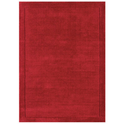 Red  Contrast Smooth Border Handmade Modern Plain Textured Wool Rug- 160cm X 230cm (5ft. 2in. X 7ft. 6in.)