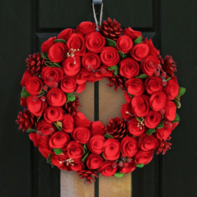 Red Crimson Rose 35cm Autumn Christmas Wreath
