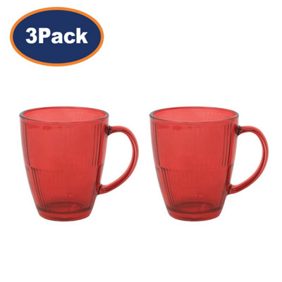 Red Cups Glasses Clear Glass Tea Party Ribbed Design Beverage Drinkware ...