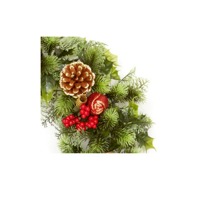 Red Dressed Artificial Christmas Wreath Door Decoration Apples Pine Cones 45cm