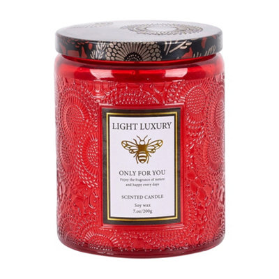 Red Embossing Glass Cup Soy Wax Orange Breeze After Rain Scented Candle ...