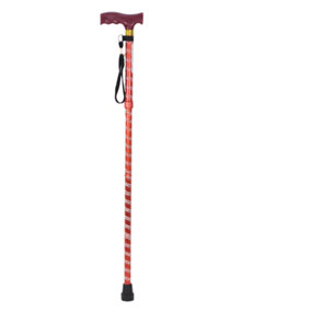 Red Extendable Walking Stick with Plastic Handle - Engraved Pattern - Foldable
