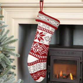 Red Fair Isle Nostalgia Knit Xmas Gift Decoration Christmas Stocking