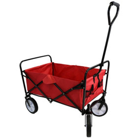 Red Festival Wagon Garden Cart Trolley Folding Multi-Purpose Big Wheels Holds 70kg