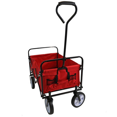 Red Festival Wagon Garden Cart Trolley Folding Multi-Purpose Big Wheels Holds 70kg - 4
