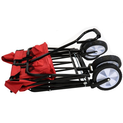 Red Festival Wagon Garden Cart Trolley Folding Multi-Purpose Big Wheels Holds 70kg - 5
