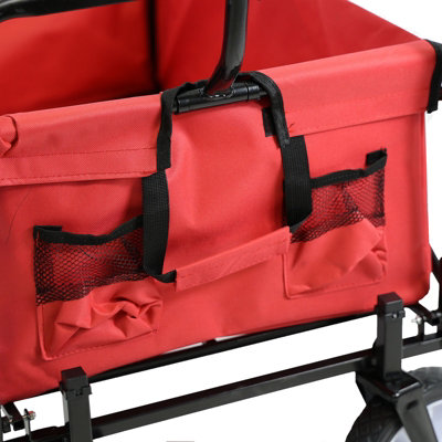 Red Festival Wagon Garden Cart Trolley Folding Multi-Purpose Big Wheels Holds 70kg - 6