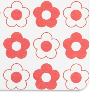 Red Flower Pattern White Stone Non Slip Bath Mat - 4
