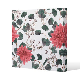 Red Flowers, Green Leaves (Canvas Print) / 46 x 46 x 4cm