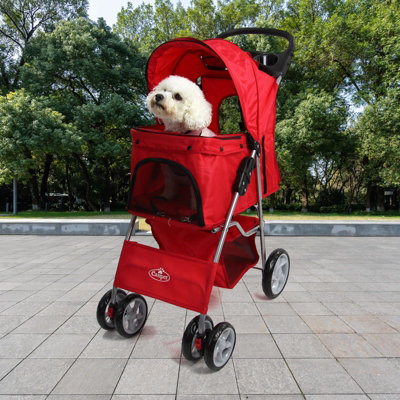 Red Folding Pushchair Pet Stroller - 8