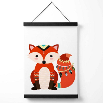 Red Fox Tribal Animal Medium Poster with Black Hanger