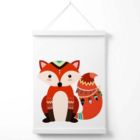 Red Fox Tribal Animal Poster with Hanger / 33cm / White