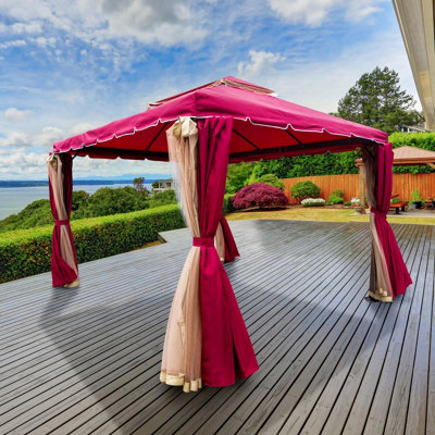 Red Gazebo with Nets Aluminium Frame and Powder coated Steel Roof,3x3x2.75m