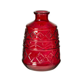 Red Glass Aztec Pattern Vase (Height) 15 cm - Ideal for a Christmas Table Centrepiece