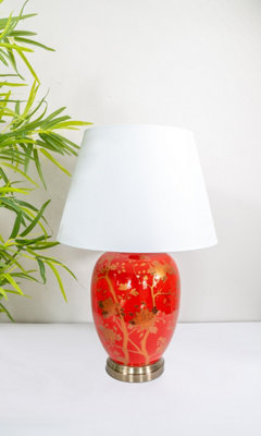 Red Gold Ceramic Table Lamp with Plain Shade