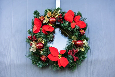 Red & Gold with Faux Poinsettia Artificial Wreath