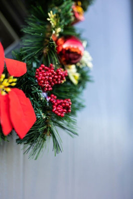 Red & Gold with Faux Poinsettia Artificial Wreath - 3