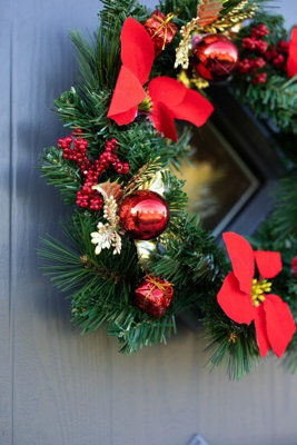 Red & Gold with Faux Poinsettia Artificial Wreath - 4