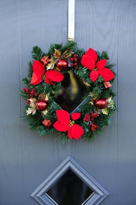 Red & Gold with Faux Poinsettia Artificial Wreath - 5