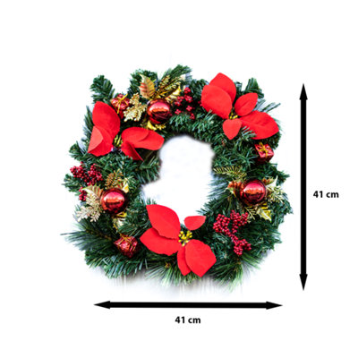 Red & Gold with Faux Poinsettia Artificial Wreath - 6