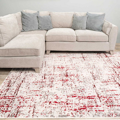 Red Grey Tweed Floral Embossed Living Area Rug 160x230cm | DIY at B&Q