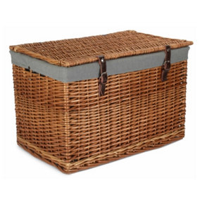 Red Hamper 60cm Double Steamed Chest Picnic Basket with Grey Cotton Lining