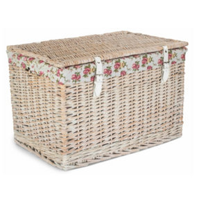 Red Hamper 60cm White Wash Chest Picnic Basket with Garden Rose Cotton Lining