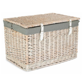 Red Hamper 60cm White Wash Chest Picnic Basket with Grey Cotton Lining