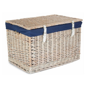 Red Hamper 60cm White Wash Chest Picnic Basket with Navy Cotton Lining