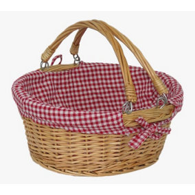 Red Hamper C005L Wicker Large Swing Handle Shopping Basket With Red and White Check