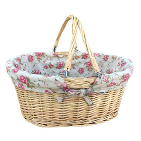 Red Hamper C005R Wicker Large Swing Handle Shopper With Garden Rose Lining Basket
