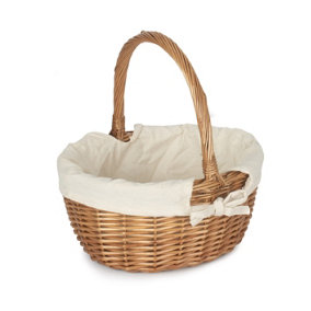 Red Hamper C018W Wicker Double Steamed Oval Shopping Basket With White Lining