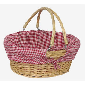 Red Hamper C019L Wicker Medium Swing Handle Shopping Basket With Red and White Check