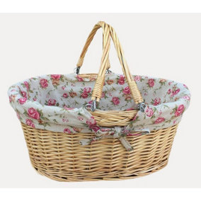 Red Hamper C019R Wicker Medium Swing Handle Shopping Basket With Rose Lining