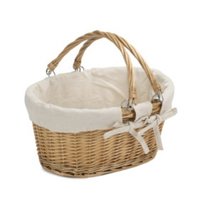 Red Hamper C019W Wicker Shopping Basket Medium Swing Handle Shopper with white Lining