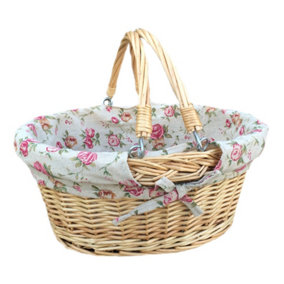 Red Hamper C020R Wicker Small Swing Handle Shopping Basket With Rose Lining