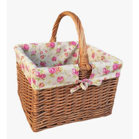 Red Hamper C058R Wicker Deluxe Butchers Basket With Rose Lining Shopping Basket