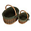 Red Hamper C082-083G Wicker Set of 2 Green Tweed Lined Country Oval Shopping Basket