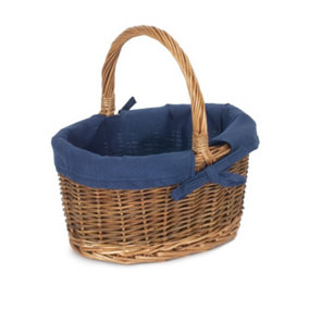 Red Hamper C082-083N Wicker Set of 2 Blue Lined Country Oval Shopping Basket