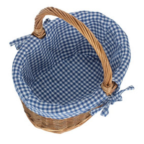 Red Hamper C082blue Wicker Small Blue Checked Lined Country Oval Shopping Basket