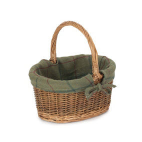Red Hamper C082G Wicker Small Green Tweed Lined Country Oval Shopping Basket