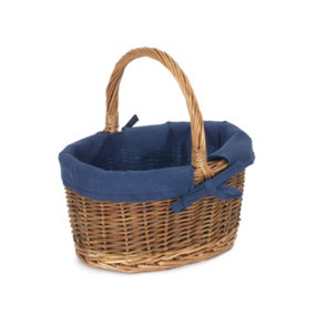 Red Hamper C082N Wicker Small Blue Lined Country Oval Shopping Basket
