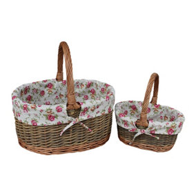 Red Hamper C082R-083R Wicker Set of 2 Garden Rose Lined Childs Country Oval Shopping Baskets