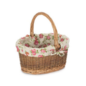 Red Hamper C082R Wicker Small Garden Rose Lined Childs Country Oval Shopping Basket