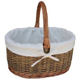 Red Hamper C082W Wicker Small White Lined Country Oval Shopping Basket