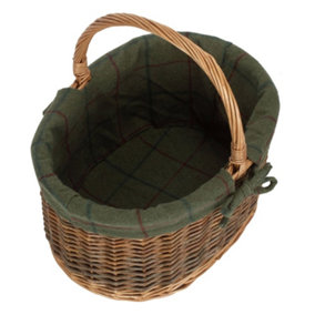 Red Hamper C083G Wicker Large Green Tweed Lined Country Oval Shopping Basket